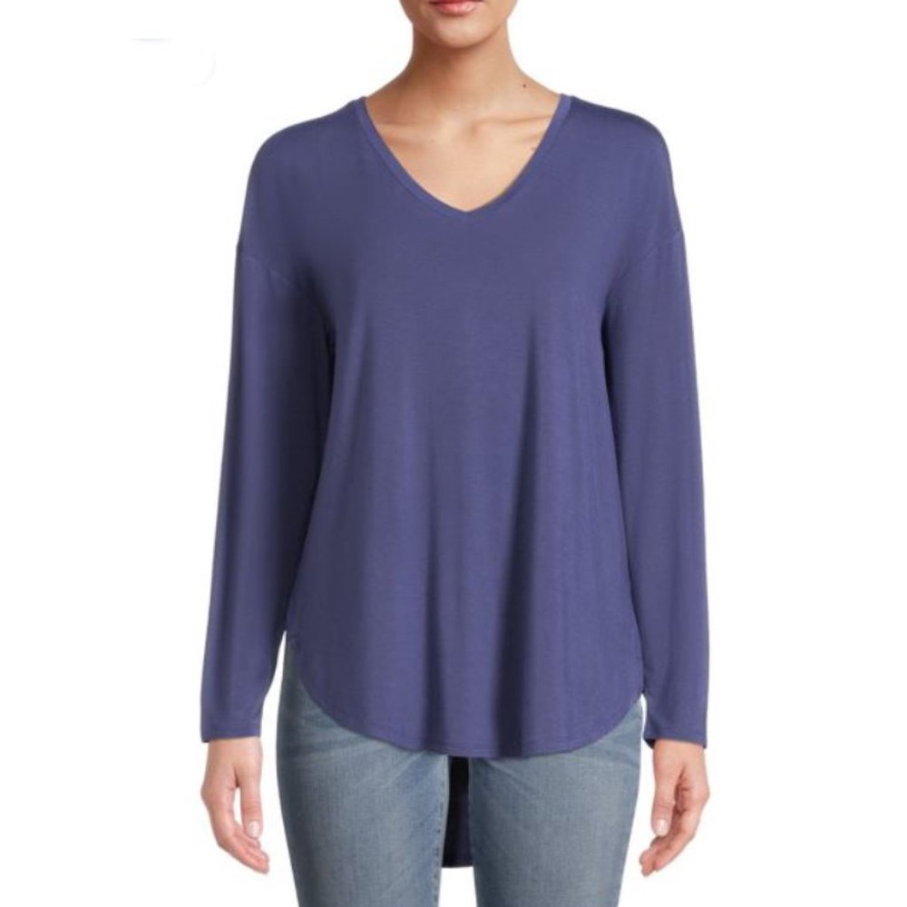 Time and Tru Women's V-Neck Tunic T-Shirt with Long Sleeves in Blue Size L